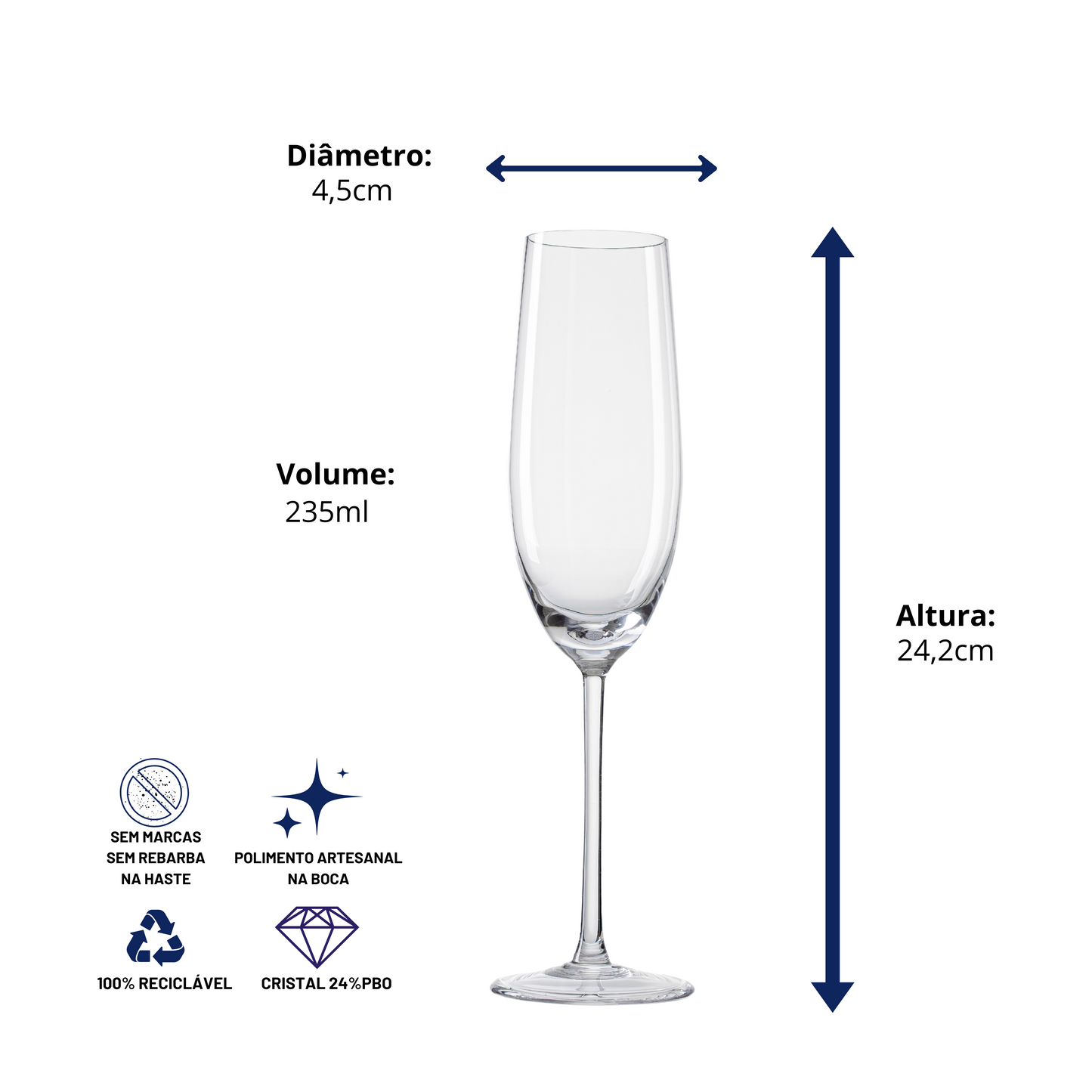 Taça de Cristal Flute para Espumante | PERSONALIZAÇÃO