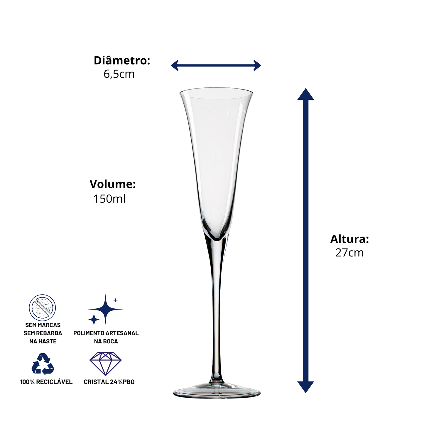 Taça de Cristal Primavera para Espumante 150ml | Cristal Blumenau
