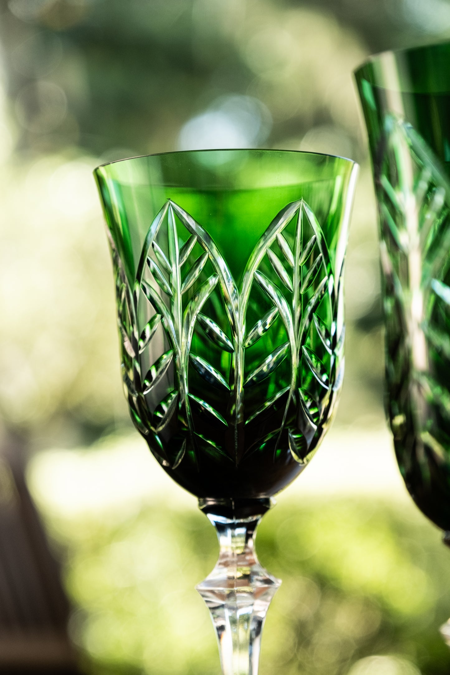 Taça de Cristal Feuillage Lapidado 73 P/ Água Verde Escuro | Cristal Blumenau