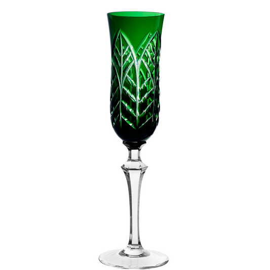 Taça de Cristal Feuillage Lapidado 73 P/ Champagne Verde Escuro | Cristal Blumenau