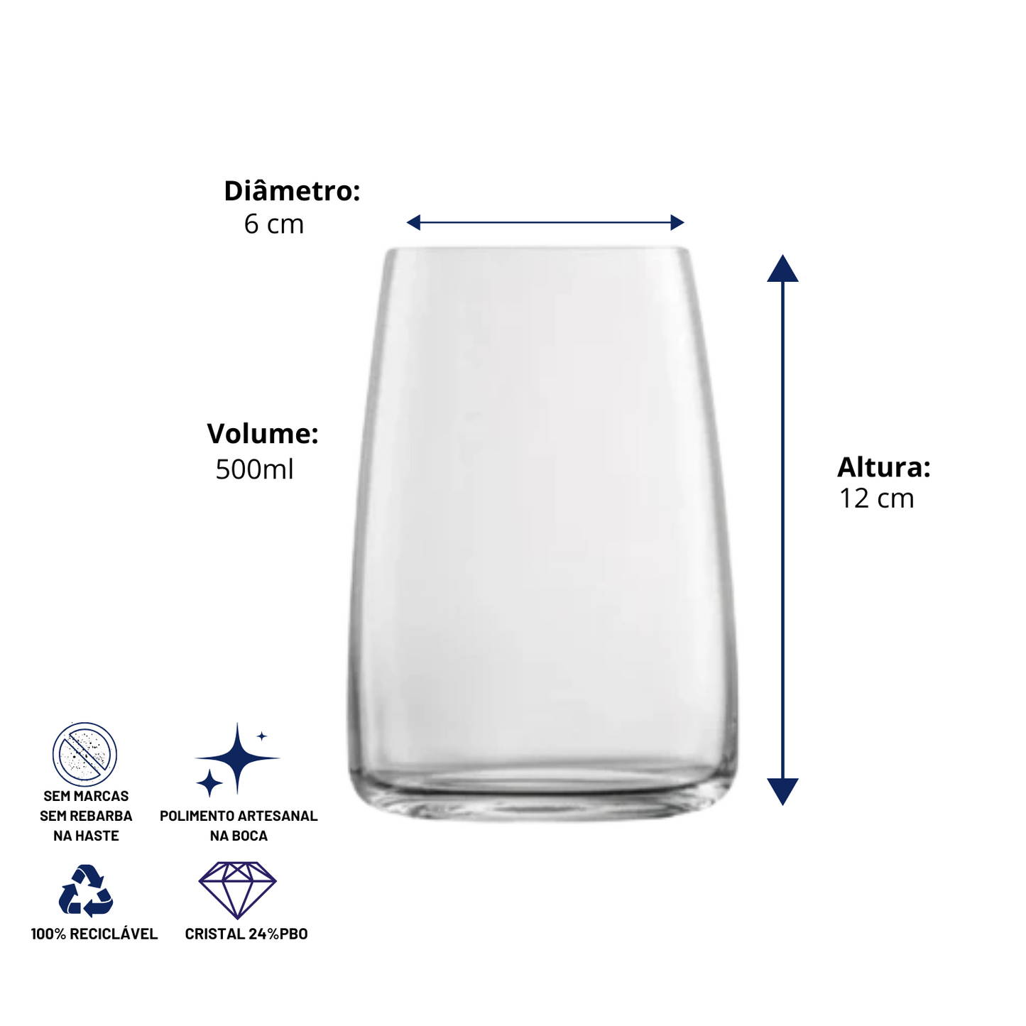 Copo de Cristal Square para Long Drink 500ml | Cristal Blumenau