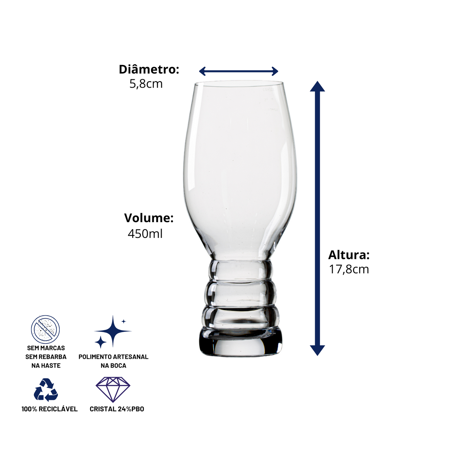 Tulipa de Cristal Ale IPA para Cerveja 450ml | Cristal Blumenau