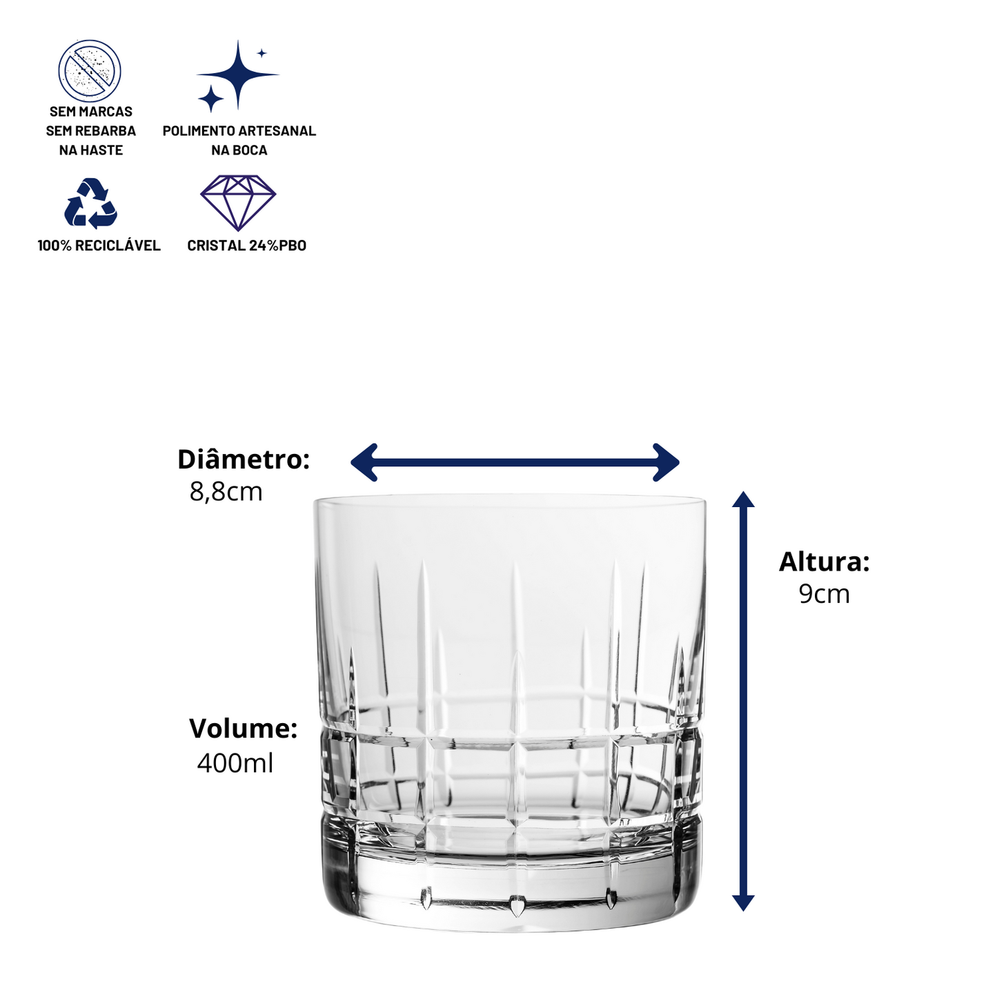 Copo de Cristal Whisky Lapidado | Cristal Blumenau