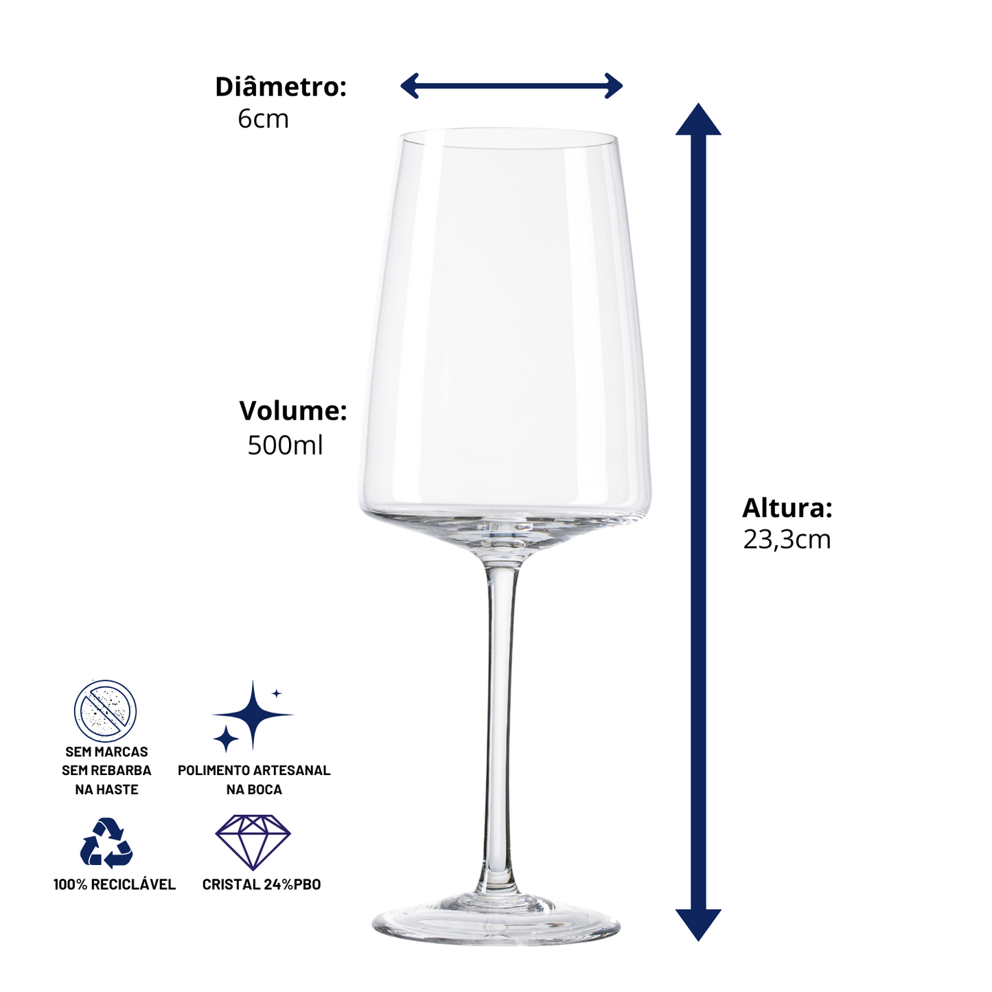 Taça de Cristal Square para Vinho Tinto 500ml I Cristal Blumenau