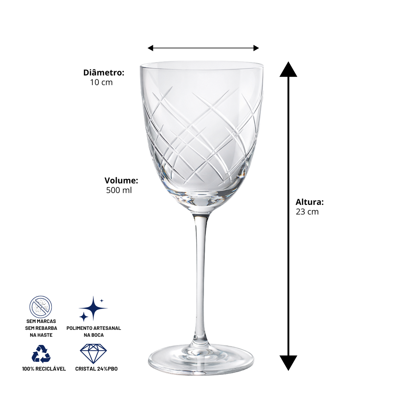 Taça de Cristal Imperial Lapidado 33 P/ Água | Cristal Blumenau