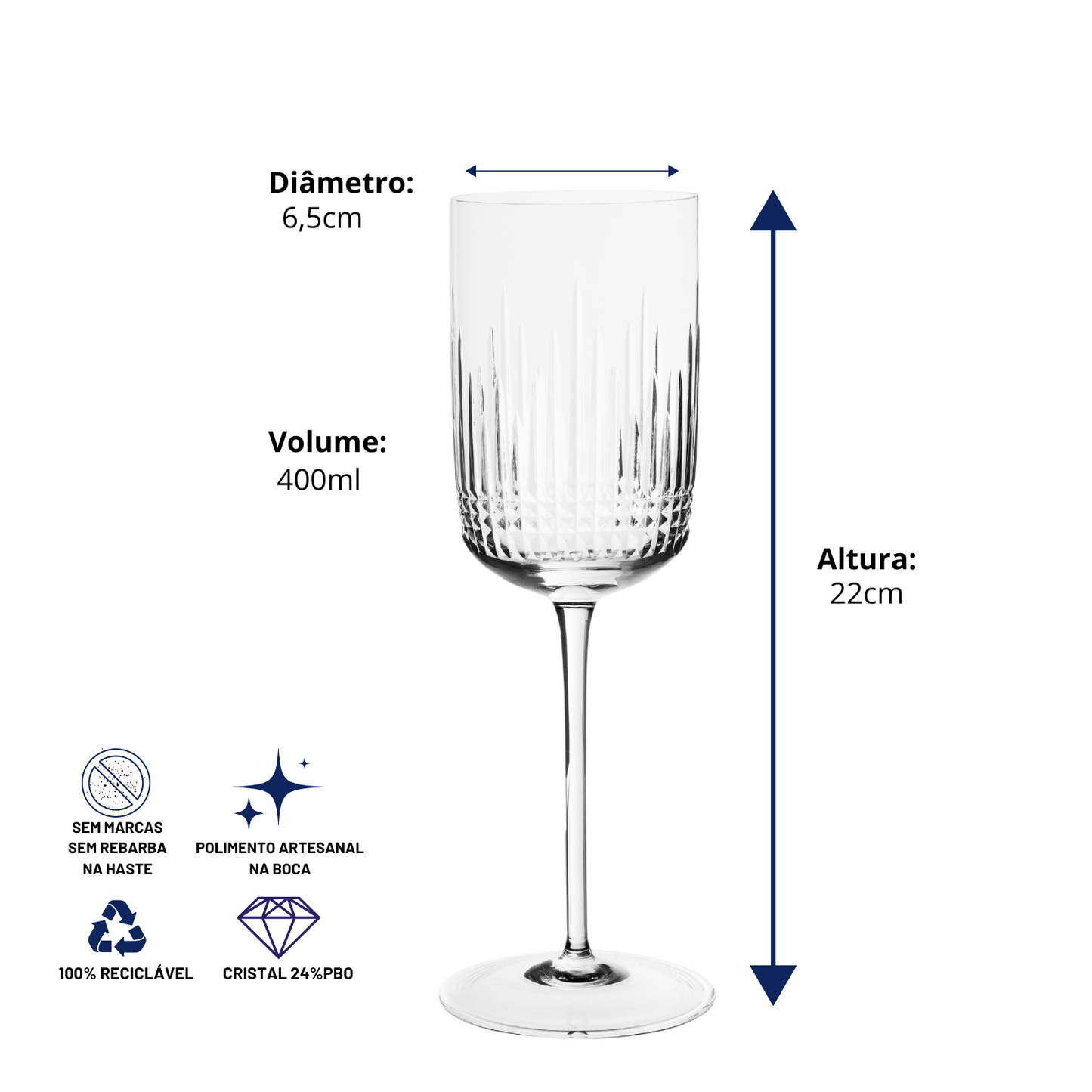 Jogo de 6 Taças de Cristal Versailles Lapidado 42 P/ Vinho Tinto | Cristal Blumenau