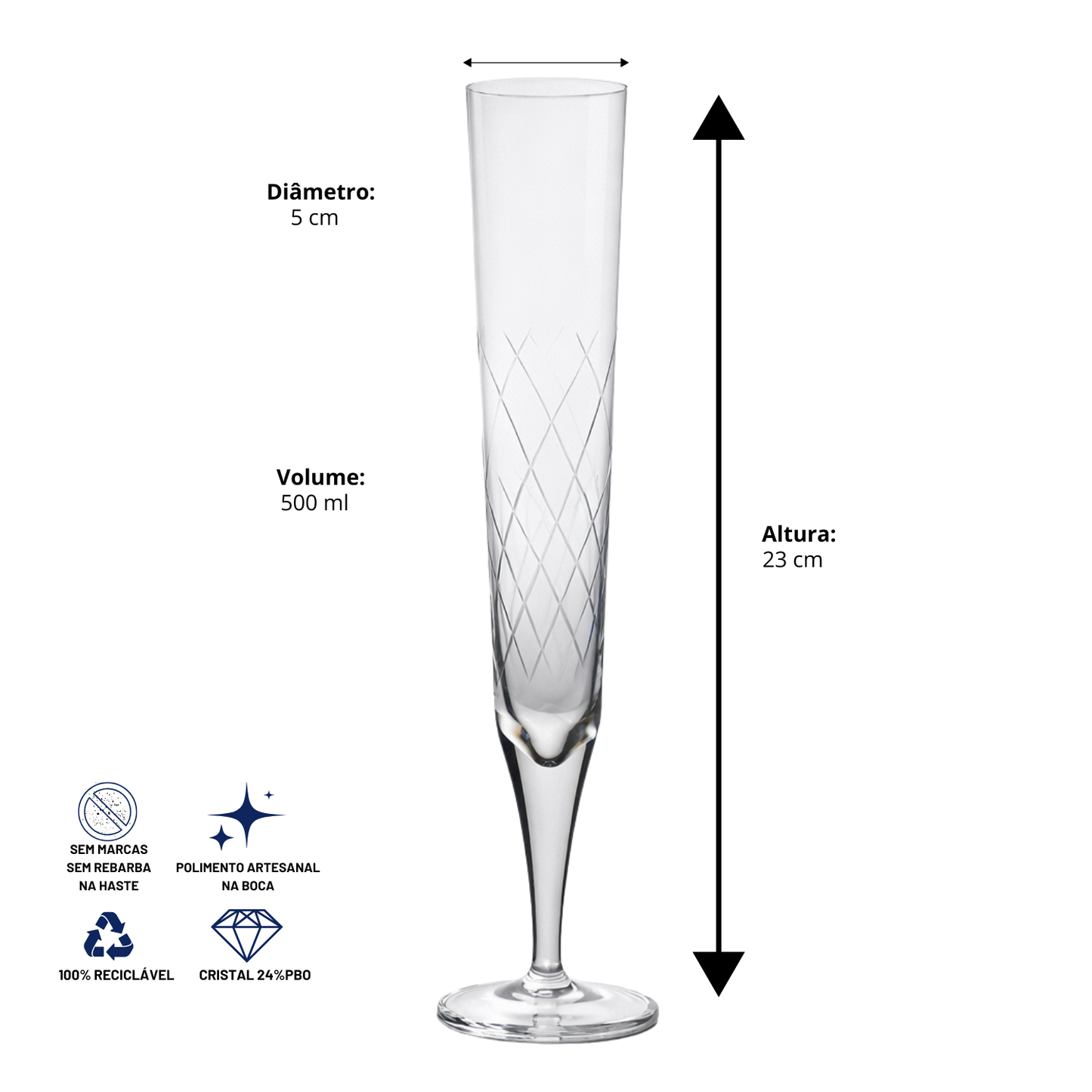 Jogo de 6 Taças de Cristal Imperial Lapidado 33 P/ Champagne | Cristal Blumenau
