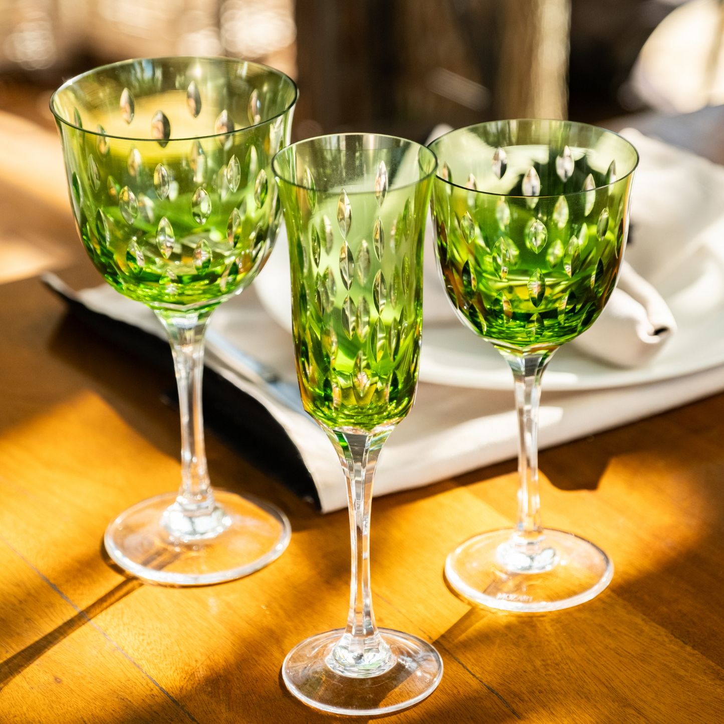 Taça de Cristal Gotas Lapidado 71 P/ Água Verde Claro | Cristal Blumenau