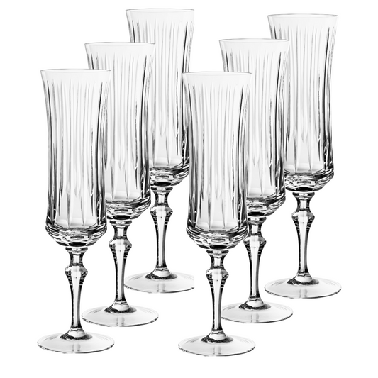 Jogo de 6 Taças de Cristal Línea Lapidado 72 P/ Champagne | Cristal Blumenau