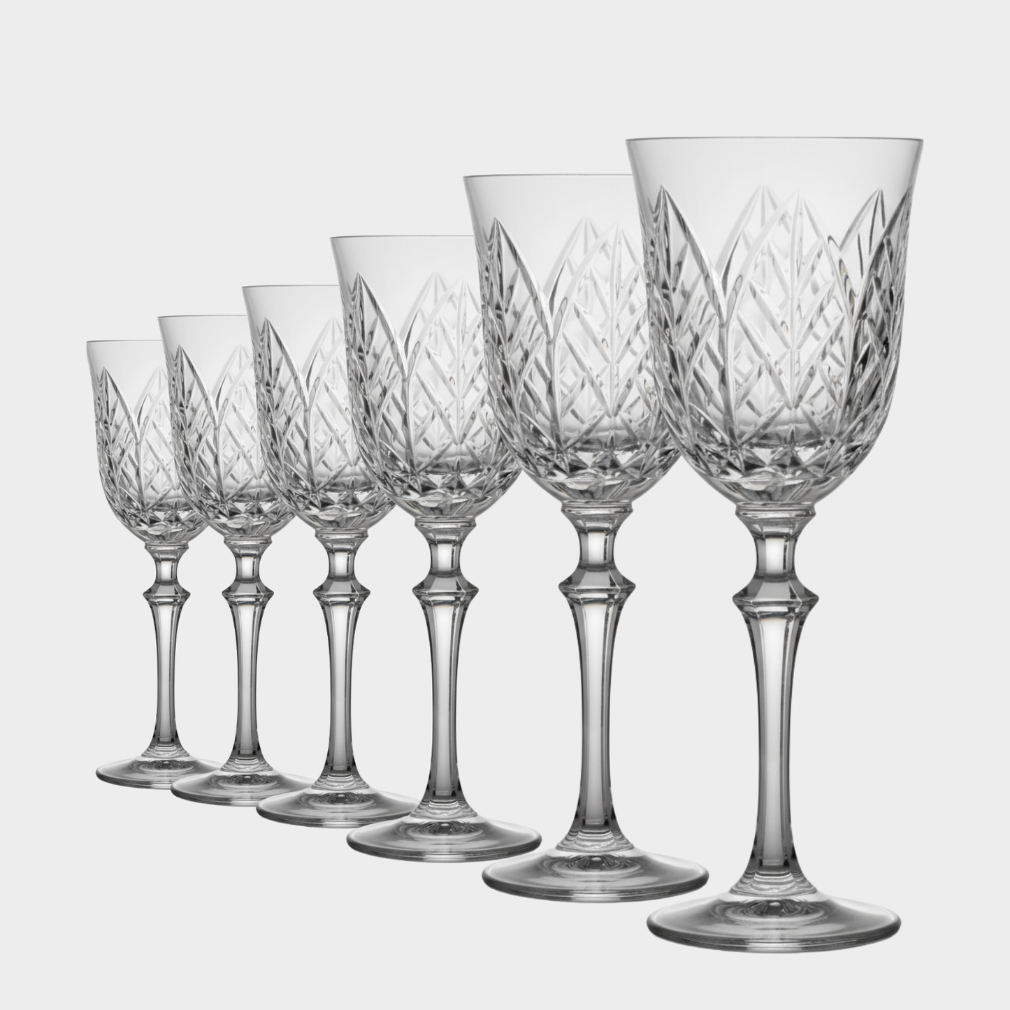 Jogo de 6 Taças de Cristal Botânica Lapidado 73 P/ Vinho | Cristal Blumenau