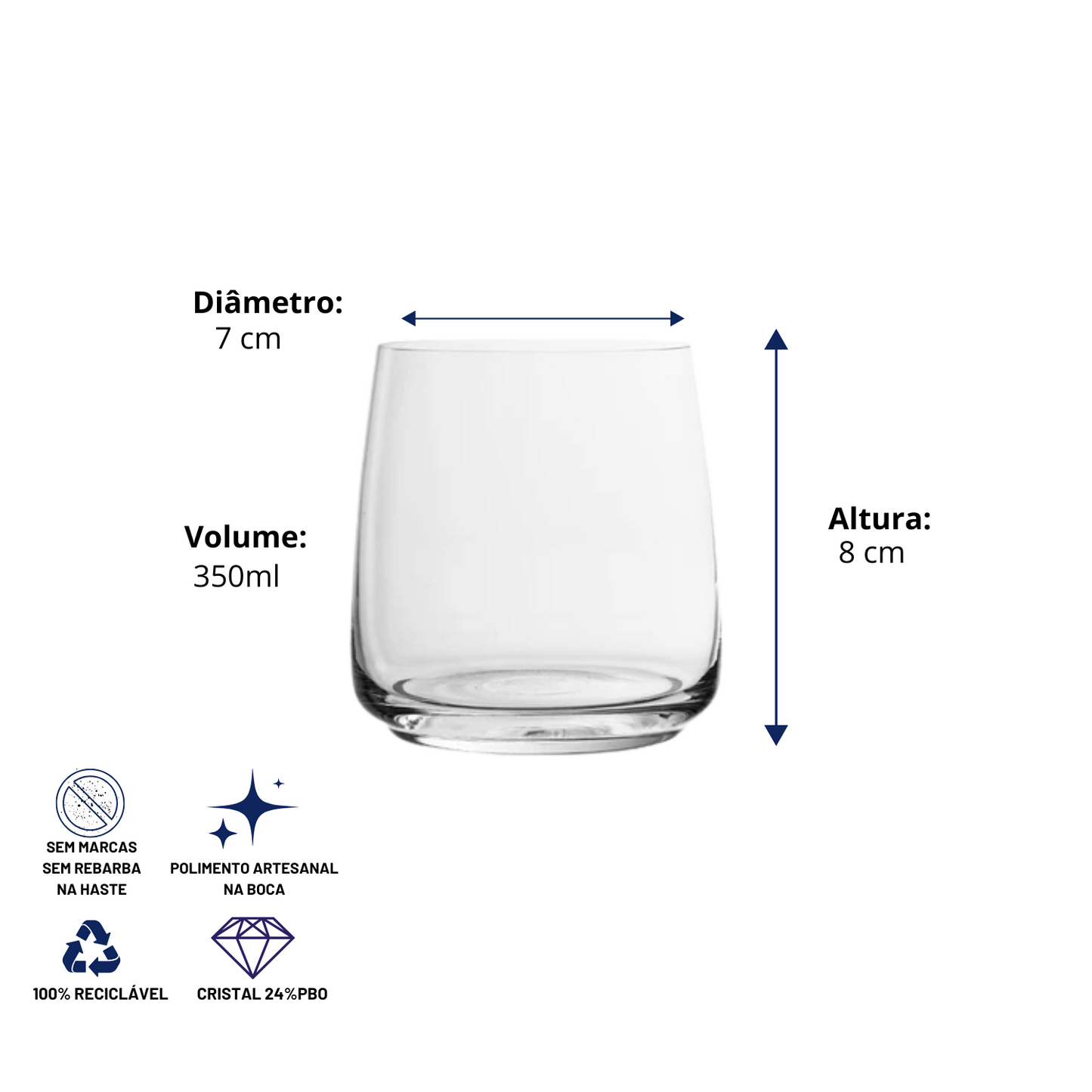 Copo de Cristal Square para Whisky 350ml | Cristal Blumenau