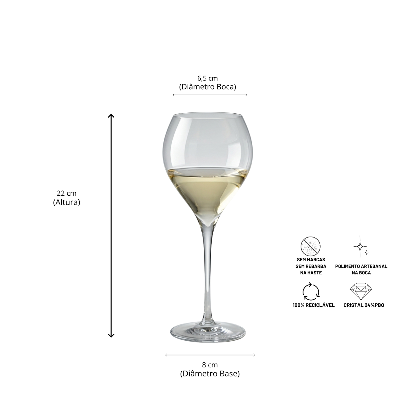 Jogo de 6 Taças de Cristal Balão para Espumante 195ml | Cristal Blumenau