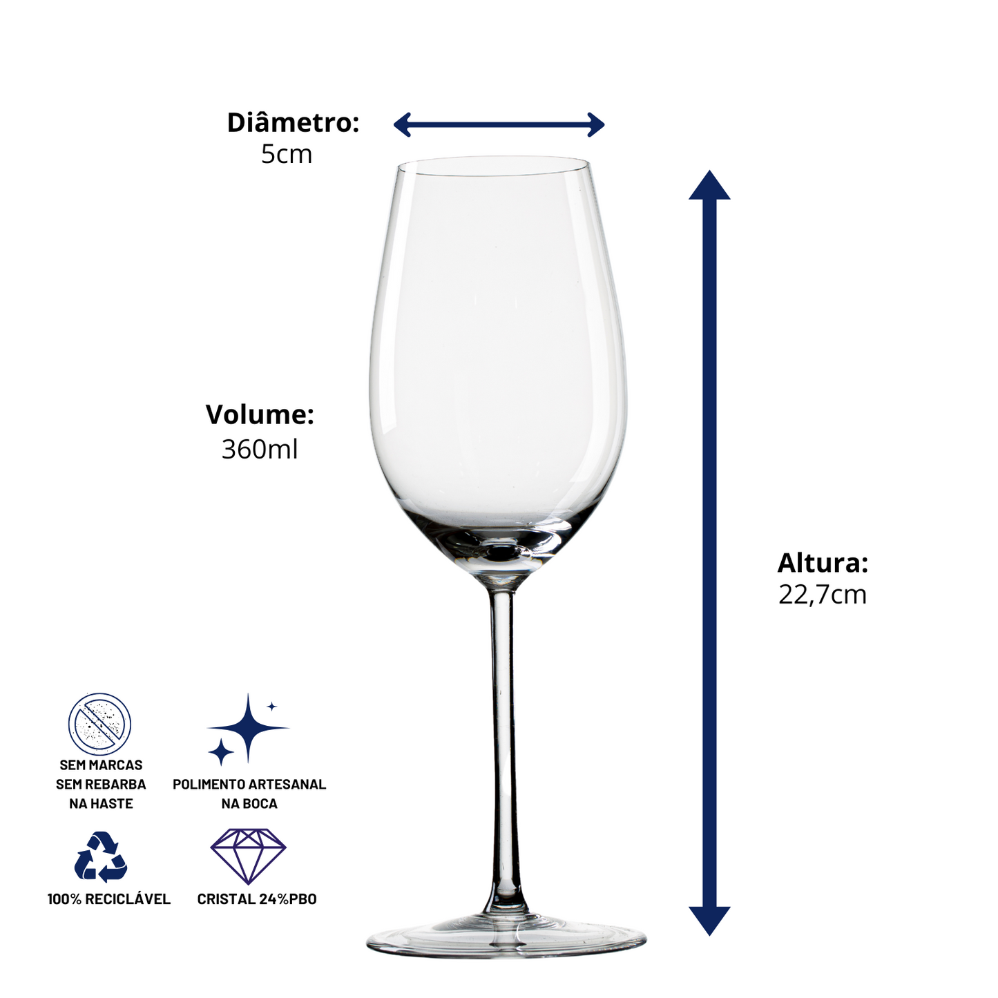 Taça de Cristal Chardonnay para Vinho Branco 360ml | Cristal Blumenau