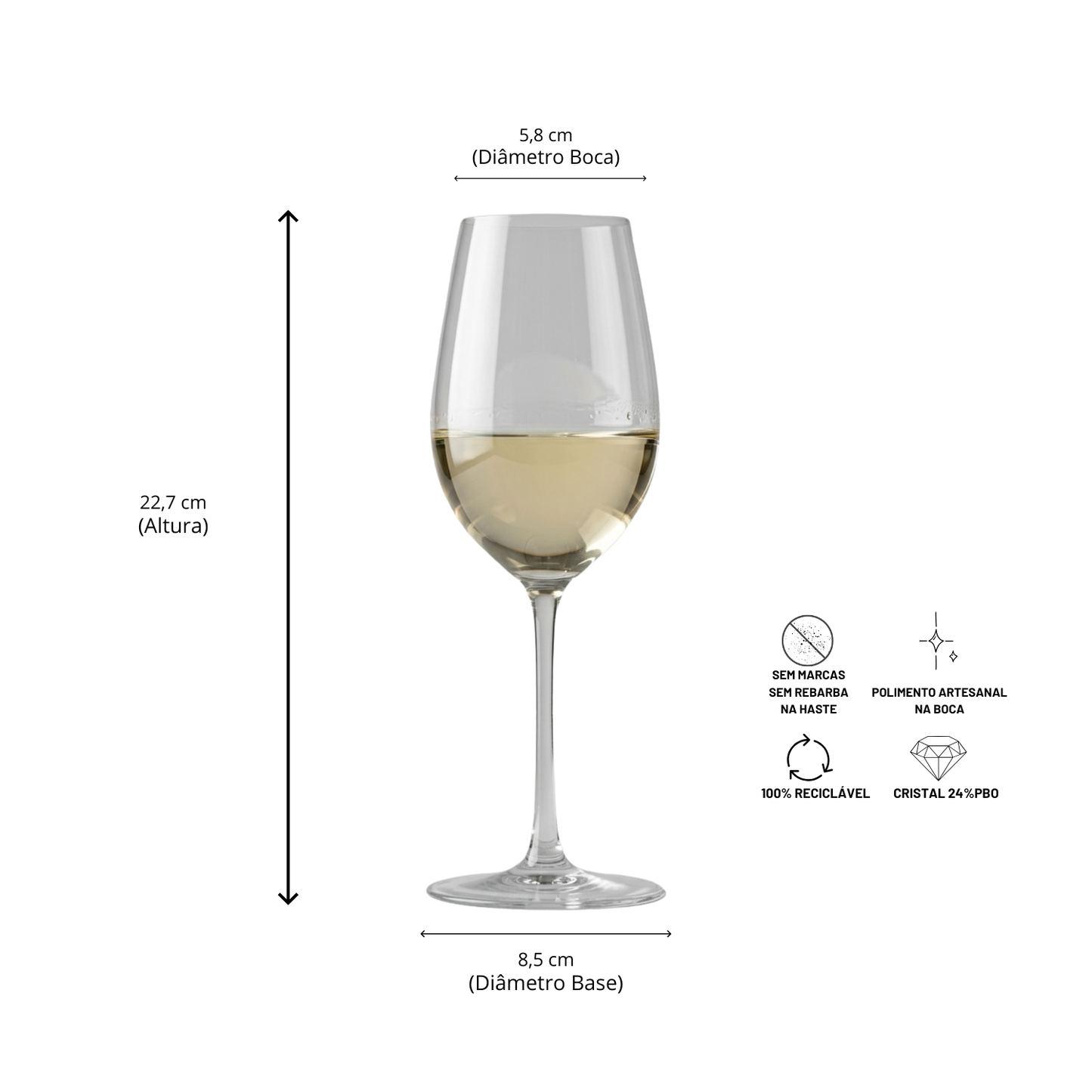 Jogo com 6 Taças de Cristal Chardonnay para Vinho Branco | Cristal Blumenau