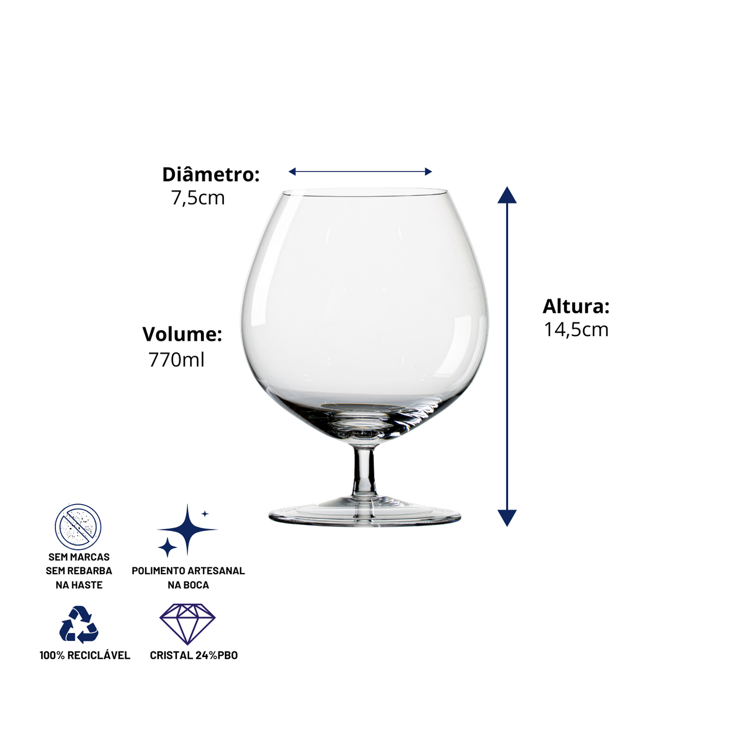 Taça de Cristal Cognac Clássica 770ml | Cristal Blumenau