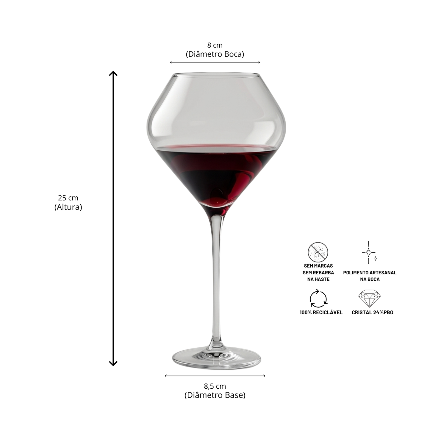 Jogo de 6 Taças de Cristal Goethe para Vinho Tinto 764ml | Cristal Blumenau