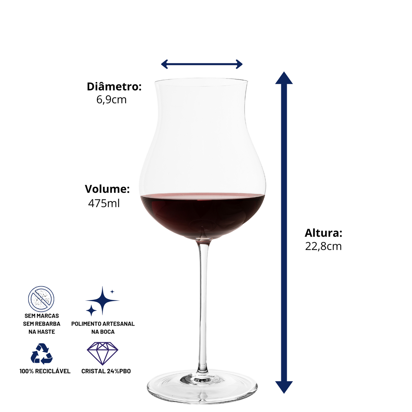Taça de Cristal Vetluna para Vinho Tinto 475ml | Cristal Blumenau