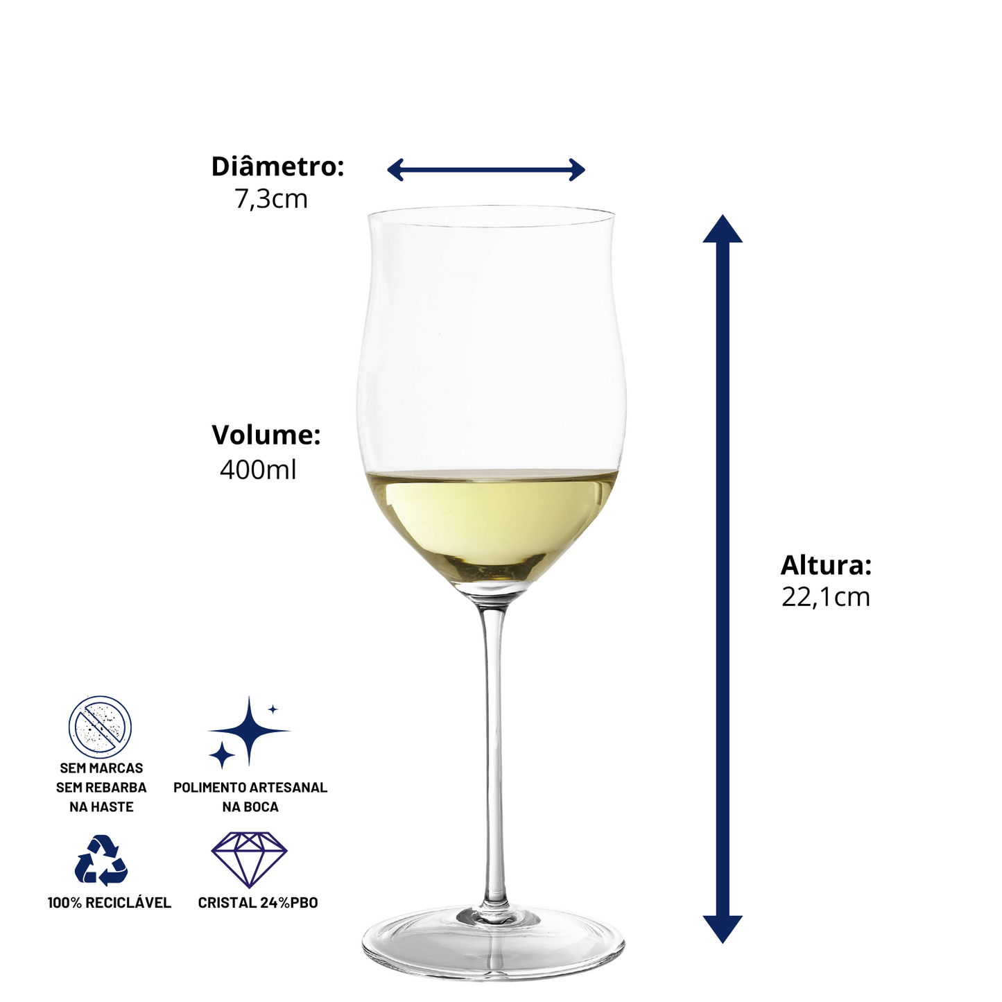 Taça de Cristal Chablis para Vinho Branco 400ml | Cristal Blumenau