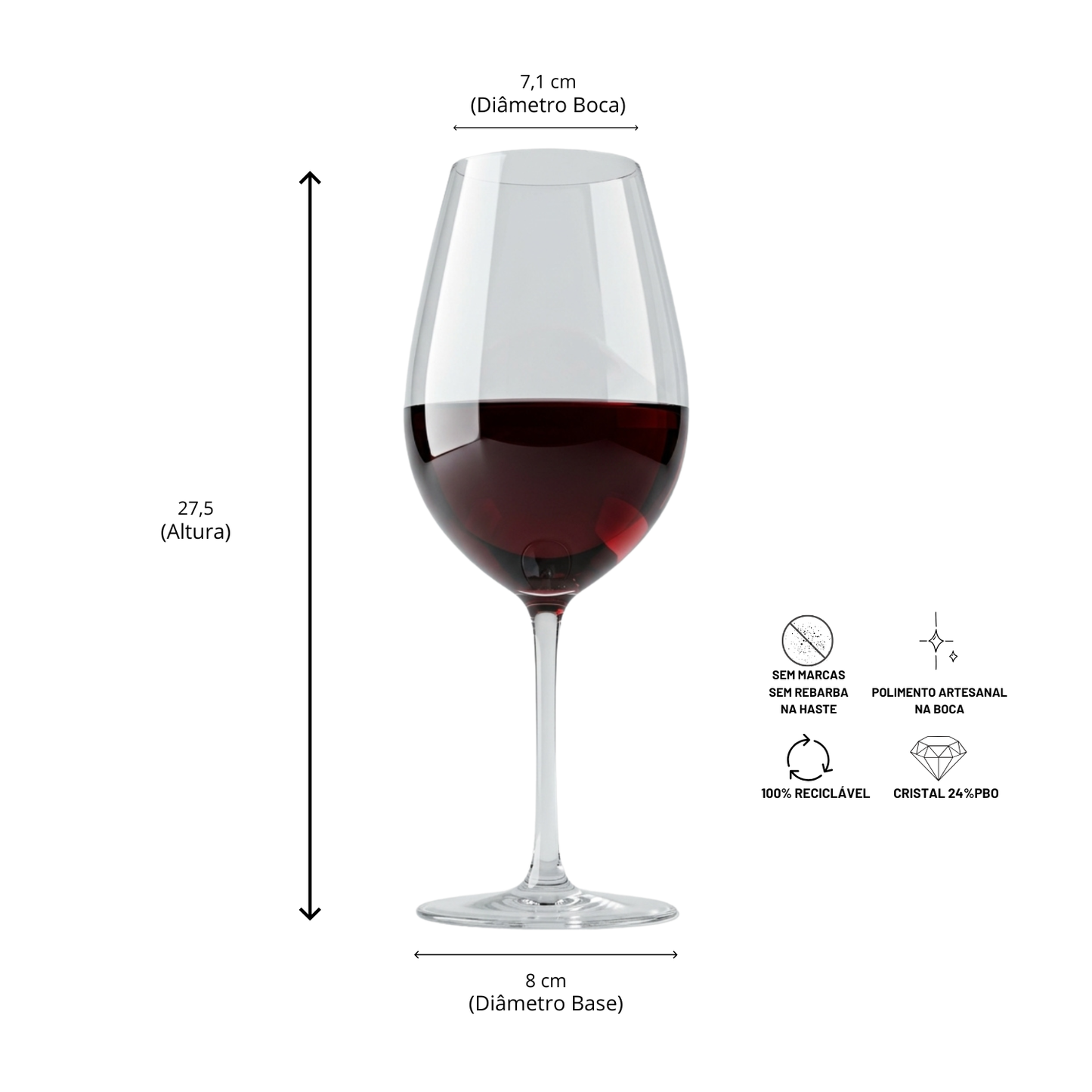 Jogo de 6 Taças de Cristal Bordeaux Margaux para Vinho Tinto | Cristal Blumenau