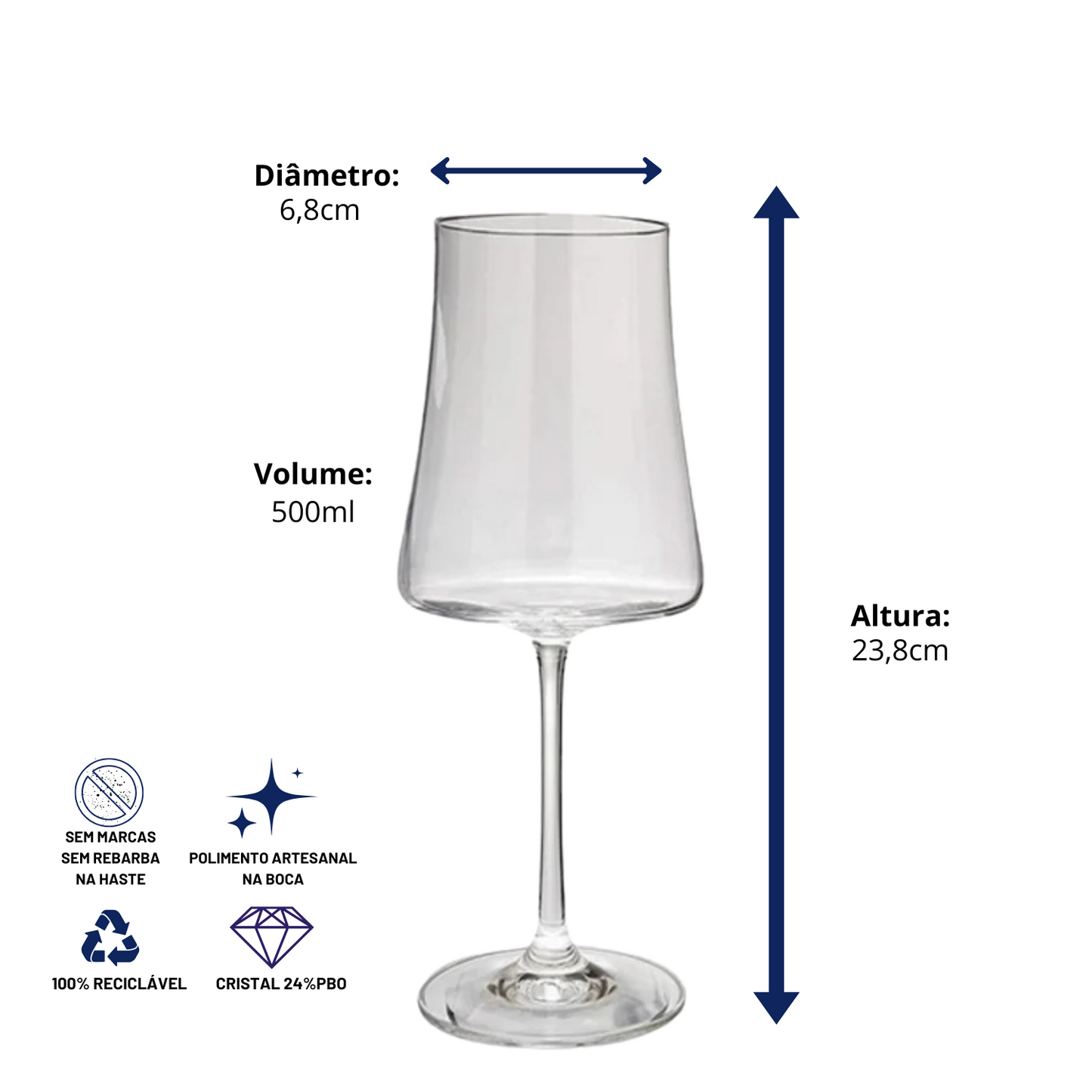 Taça de Cristal Moderna para Vinho Tinto 500ml | Cristal Blumenau