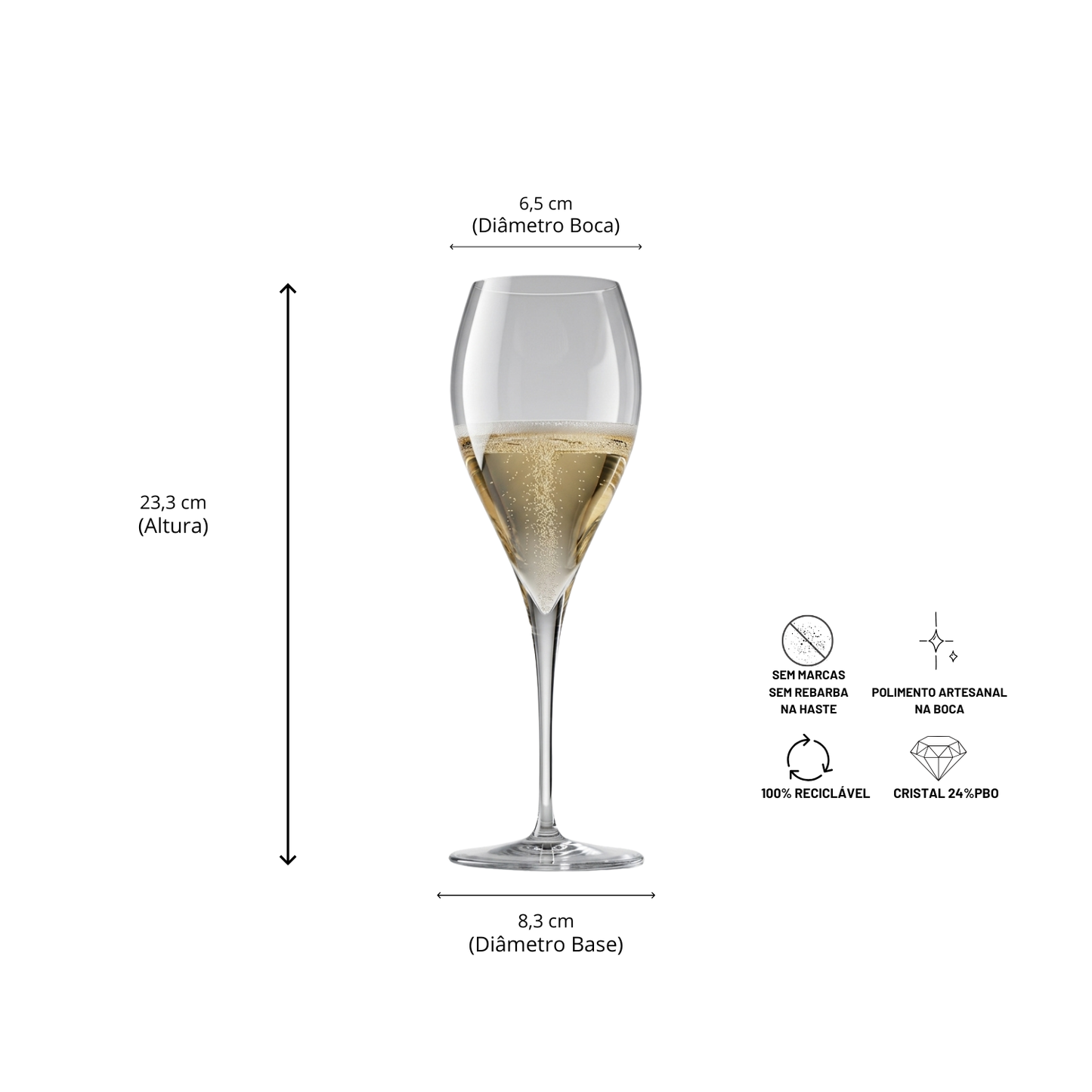 Jogo de 6 Taças de Cristal Spumanti Italiano para Espumante 320ml | Cristal Blumenau
