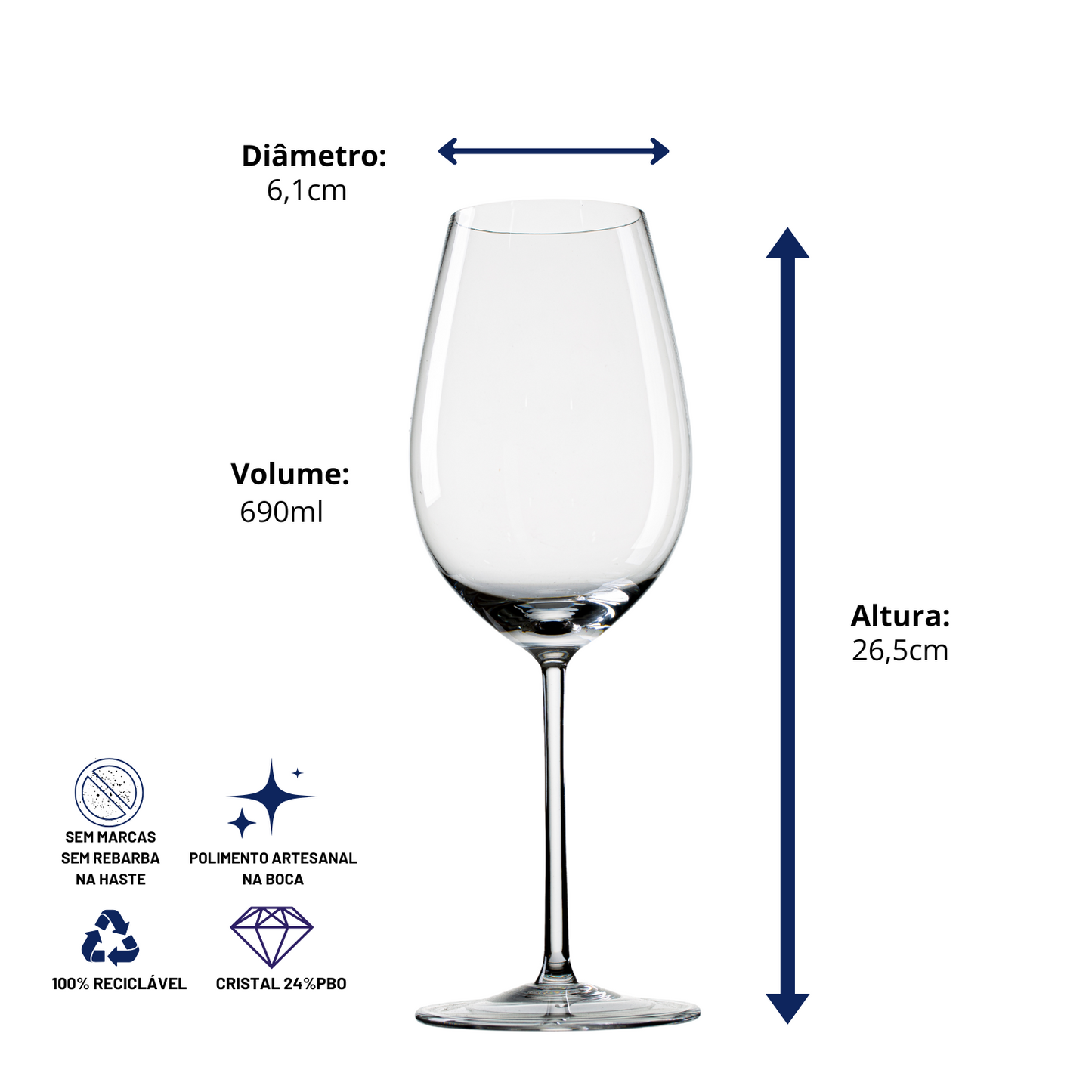 Taça de Cristal Bordeaux Médoc para Vinho Tinto 690ml | Cristal Blumenau