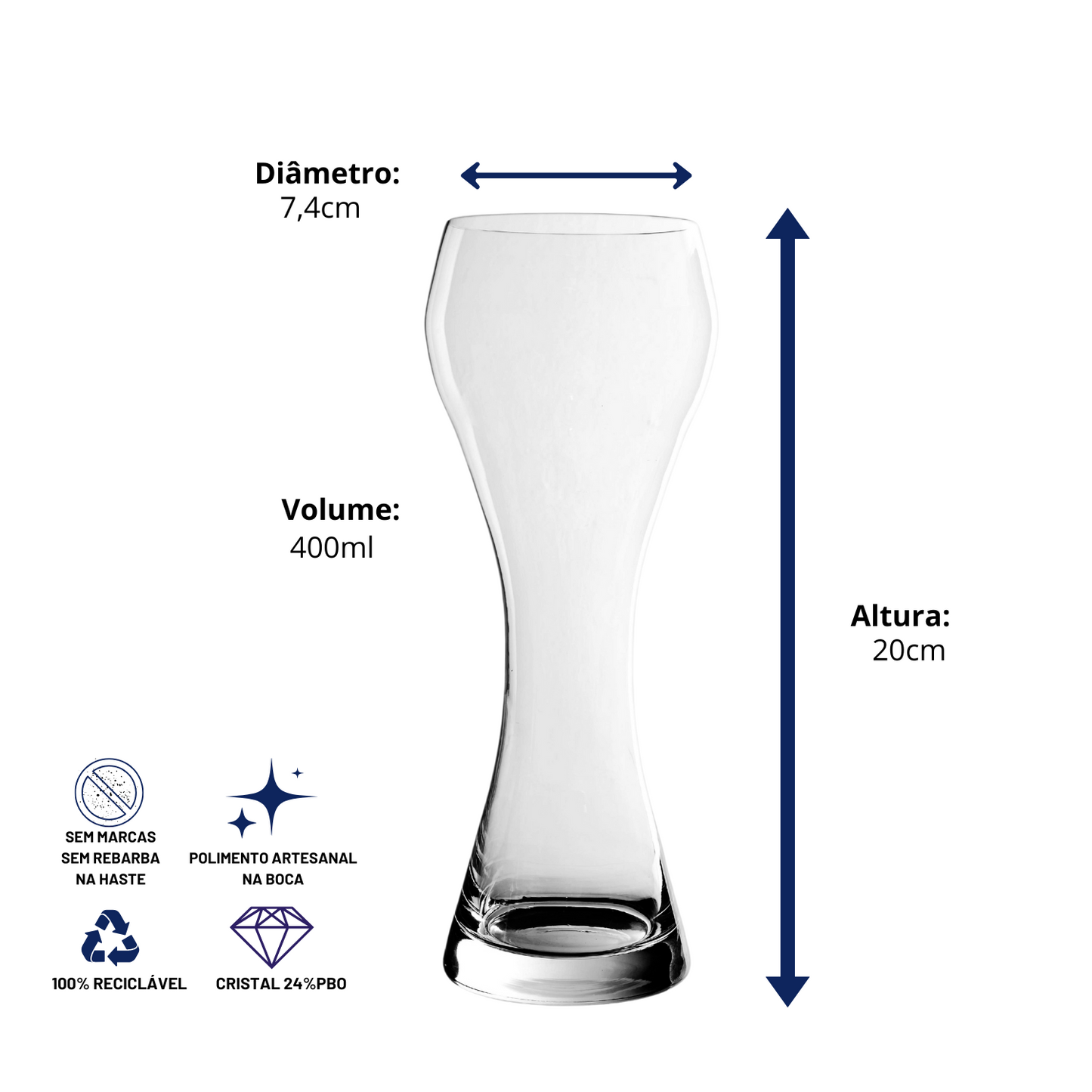 Tulipa de Cristal Weizen para Cerveja 400ml | Cristal Blumenau