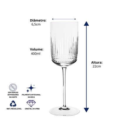 Jogo de 6 Taças de Cristal Versailles Lapidado 42 P/ Vinho Tinto | Cristal Blumenau