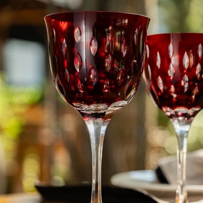Taça de Cristal Primavera Lapidado 71 P/ Água Vermelho | Cristal Blumenau