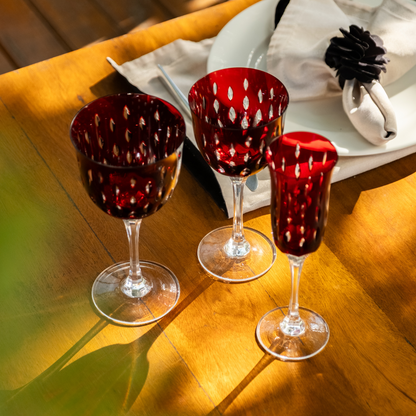Taça de Cristal Primavera Lapidado 71 P/ Água Vermelho | Cristal Blumenau