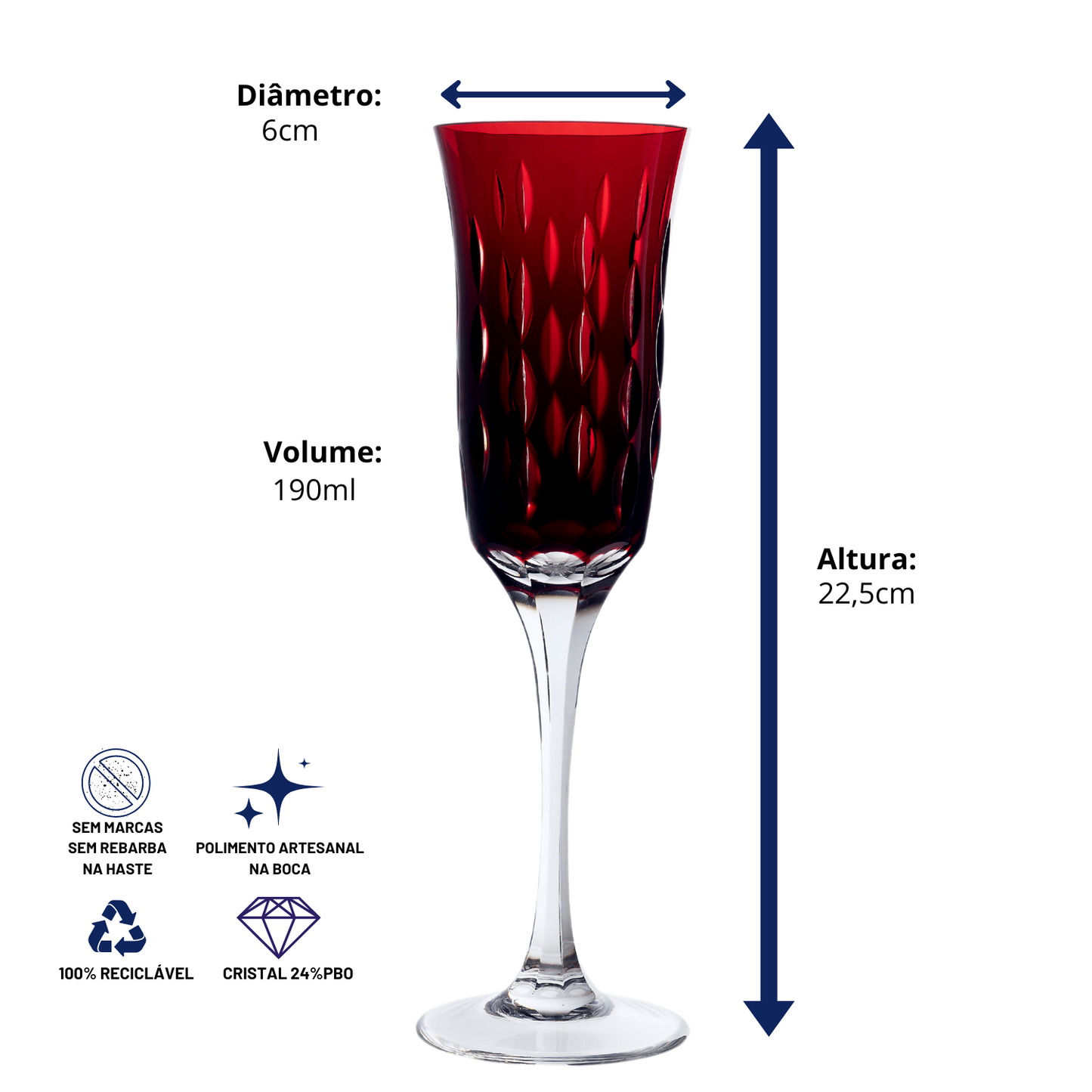Taça de Cristal Primavera Lapidado 71 P/ Champagne Vermelho | Cristal Blumenau