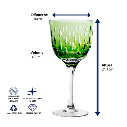 Taça de Cristal Primavera Lapidado 71 P/ Água Verde Claro | Cristal Blumenau