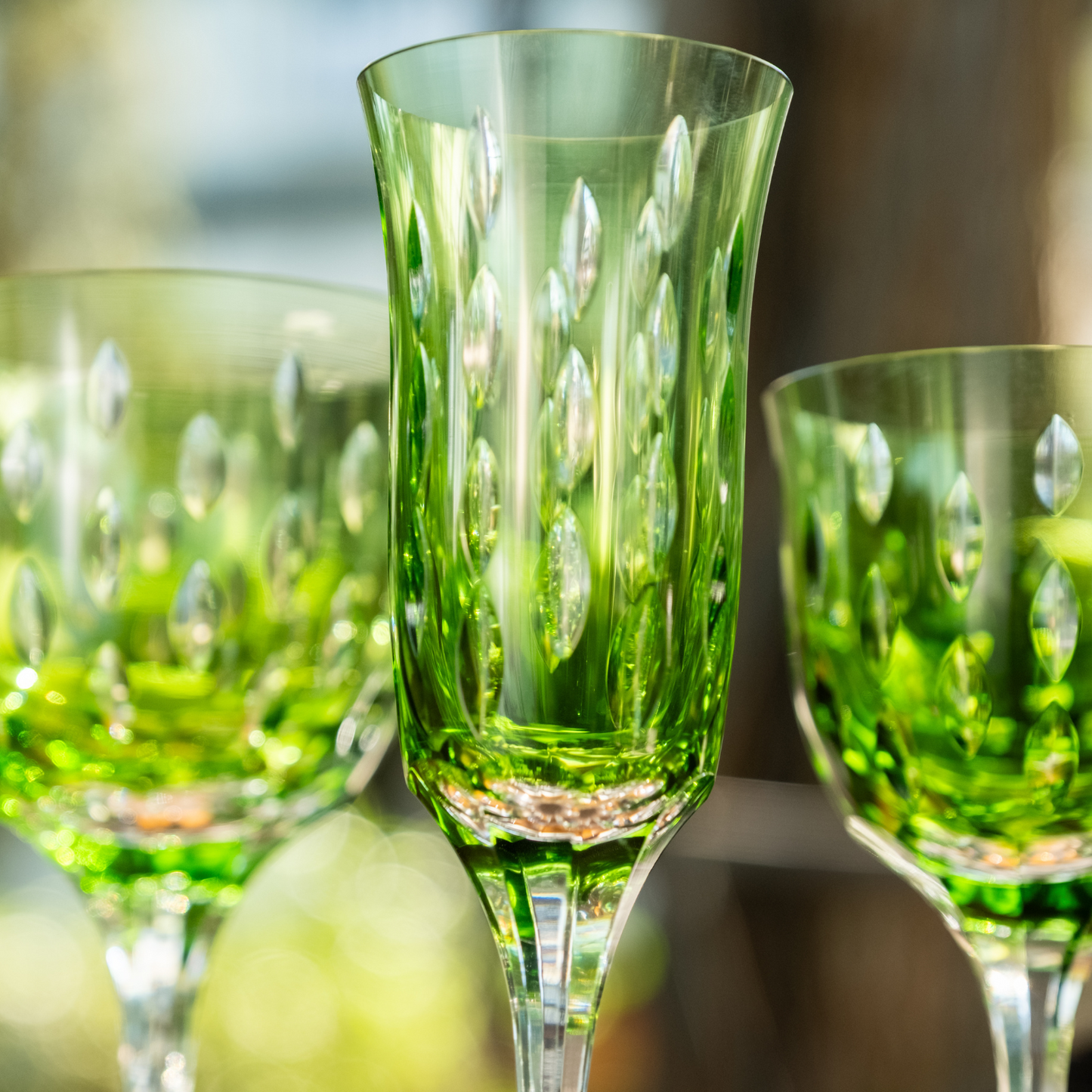 Taça de Cristal Primavera Lapidado 71 P/ Champagne Verde Claro | Cristal Blumenau