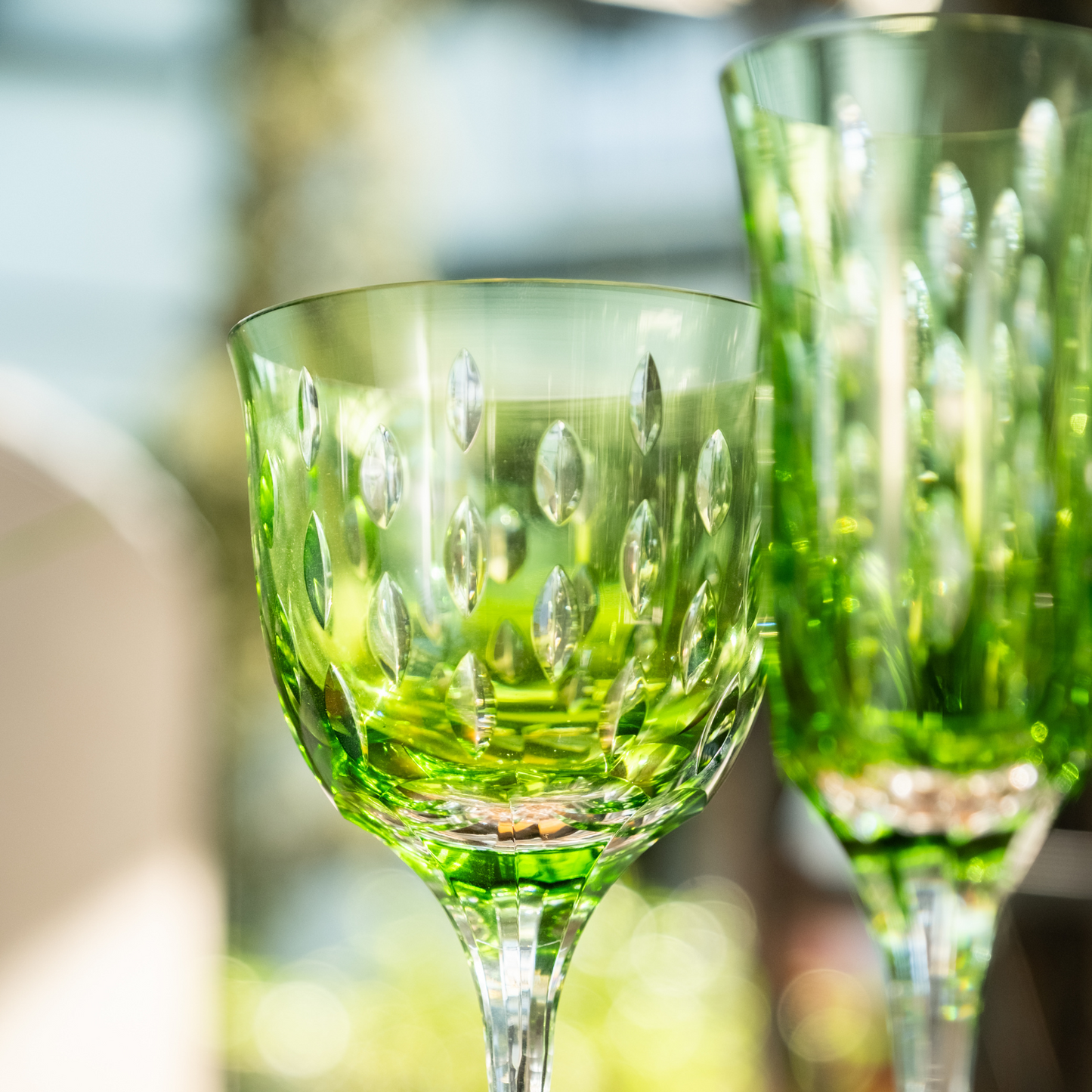 Taça de Cristal Primavera Lapidado 71 P/ Vinho Tinto Verde Claro | Cristal Blumenau