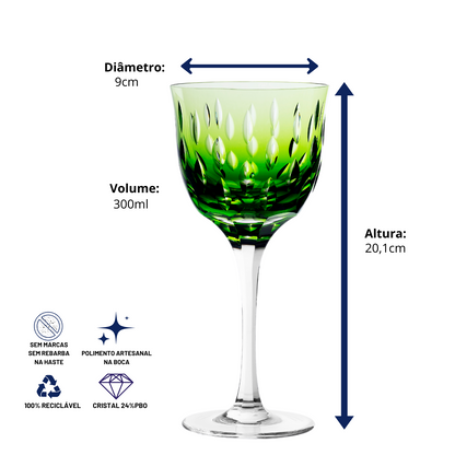 Taça de Cristal Primavera Lapidado 71 P/ Vinho Tinto Verde Claro | Cristal Blumenau