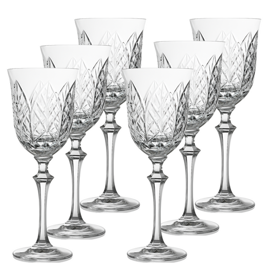 Jogo de 6 Taças de Cristal Feuillage Lapidado 73 P/ Vinho | Cristal Blumenau