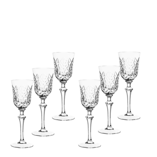 Jogo de 6 Taças de Cristal Feuillage Lapidado 73 P/ Licor | Cristal Blumenau