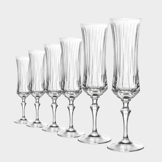Jogo de 6 Taças de Cristal Clássica Lapidado 72 P/ Champagne | Cristal Blumenau