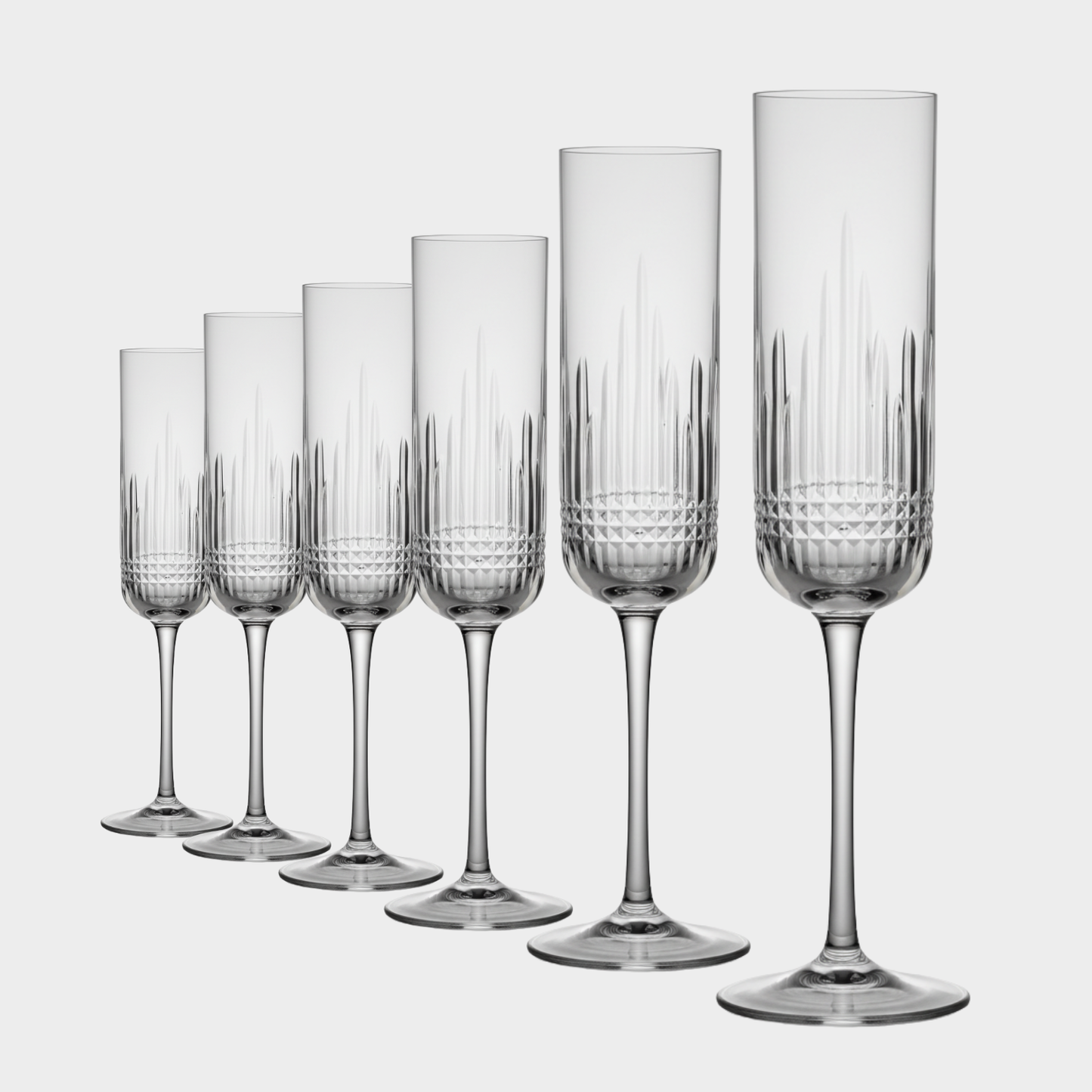 Jogo de 6 Taças de Cristal Traços Lapidado 42 P/ Champagne | Cristal Blumenau