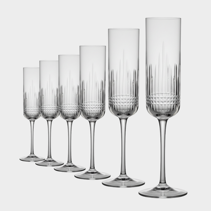 Jogo de 6 Taças de Cristal Traços Lapidado 42 P/ Champagne | Cristal Blumenau