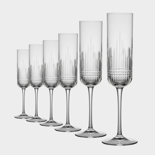 Jogo de 6 Taças de Cristal Traços Lapidado 42 P/ Champagne | Cristal Blumenau