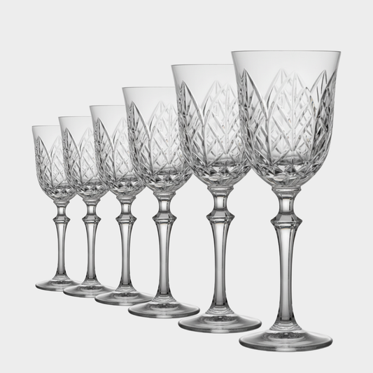 Jogo de 6 Taças de Cristal Botânica Lapidado 73 P/ Vinho | Cristal Blumenau
