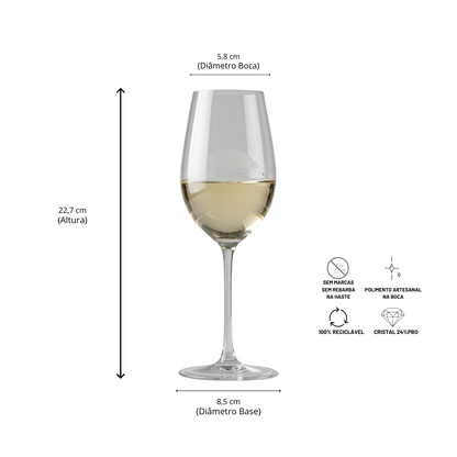 Jogo com 6 Taças de Cristal Chardonnay para Vinho Branco | Cristal Blumenau