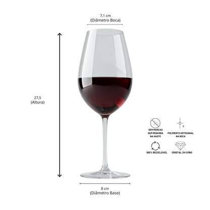 Jogo de 6 Taças de Cristal Bordeaux Margaux para Vinho Tinto | Cristal Blumenau