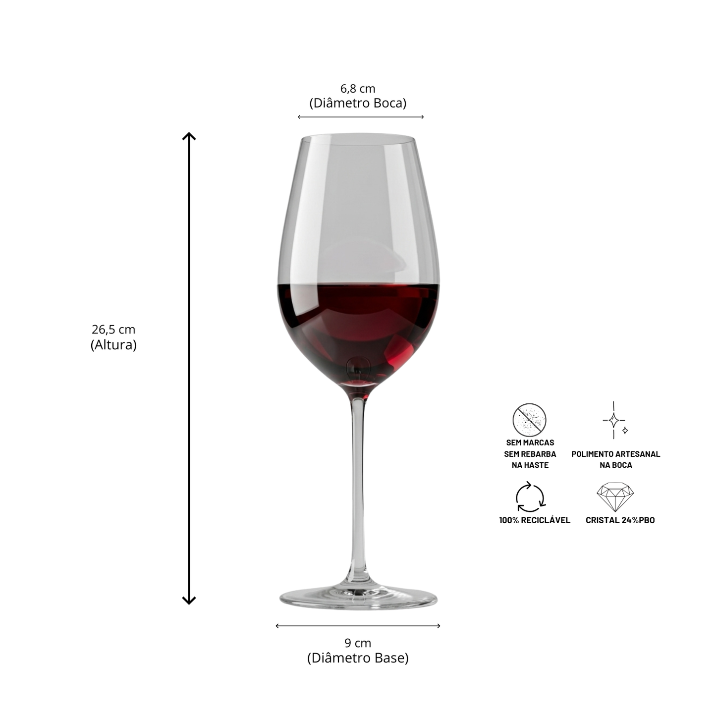 Jogo de 6 Taças de Cristal Bordeaux Médoc para Vinho Tinto | Cristal Blumenau