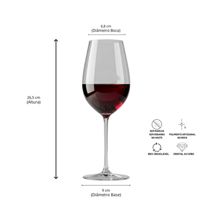 Jogo de 6 Taças de Cristal Bordeaux Médoc para Vinho Tinto | Cristal Blumenau