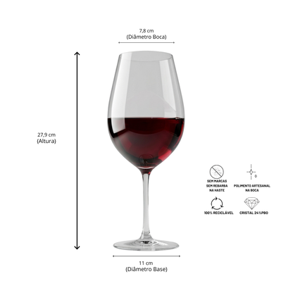 Jogo de 6 Taças de Cristal Moderação Saint-Émillion Vinho Tinto 1230ml | Cristal Blumenau