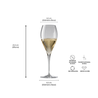 Jogo de 6 Taças de Cristal Spumanti Italiano para Espumante 320ml | Cristal Blumenau