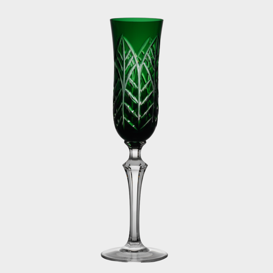 Taça de Cristal Botânica Lapidado 73 P/ Champagne Verde Escuro | Cristal Blumenau