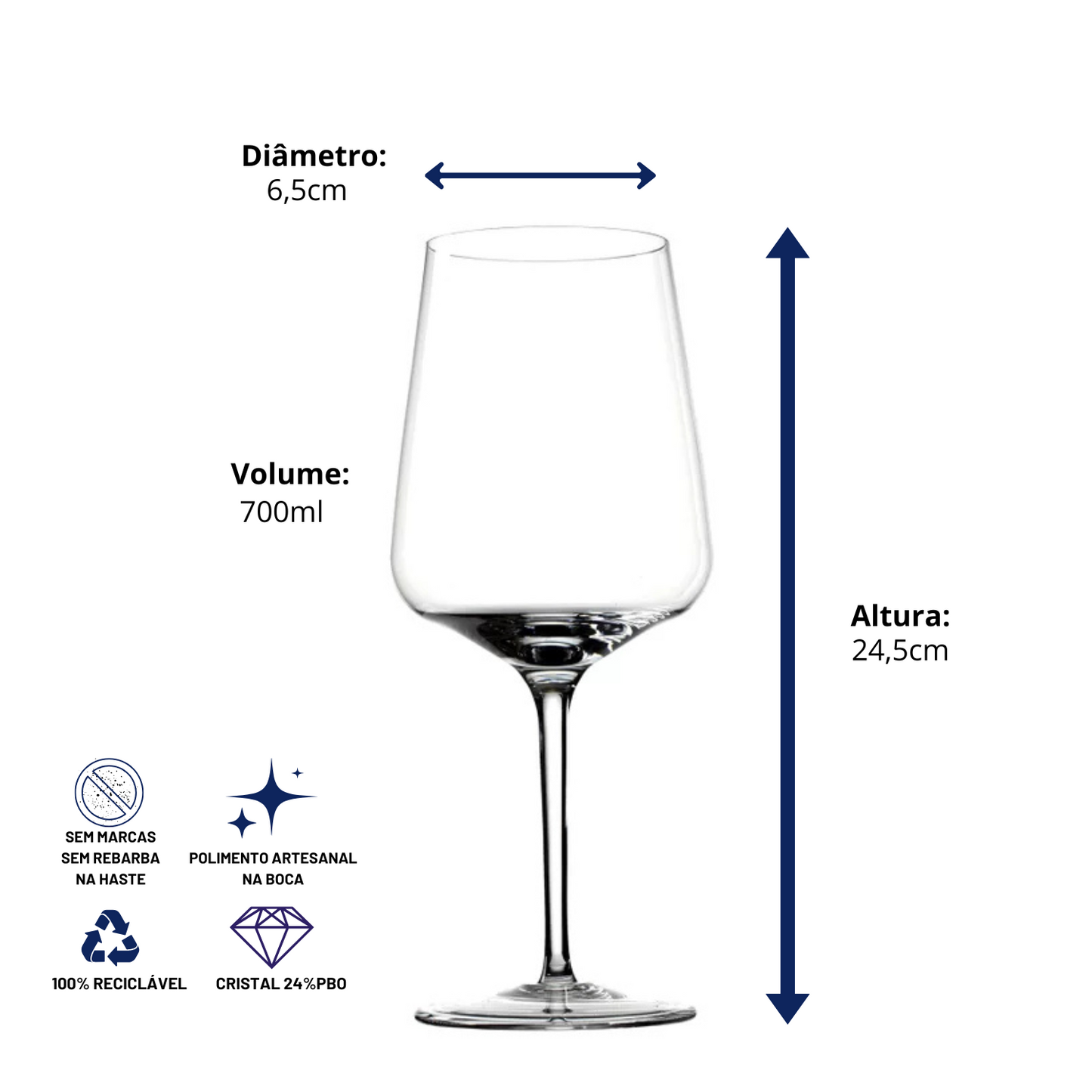 Taça de Cristal Cote Du Rhône para Vinho Tinto 700ml | Cristal Blumenau